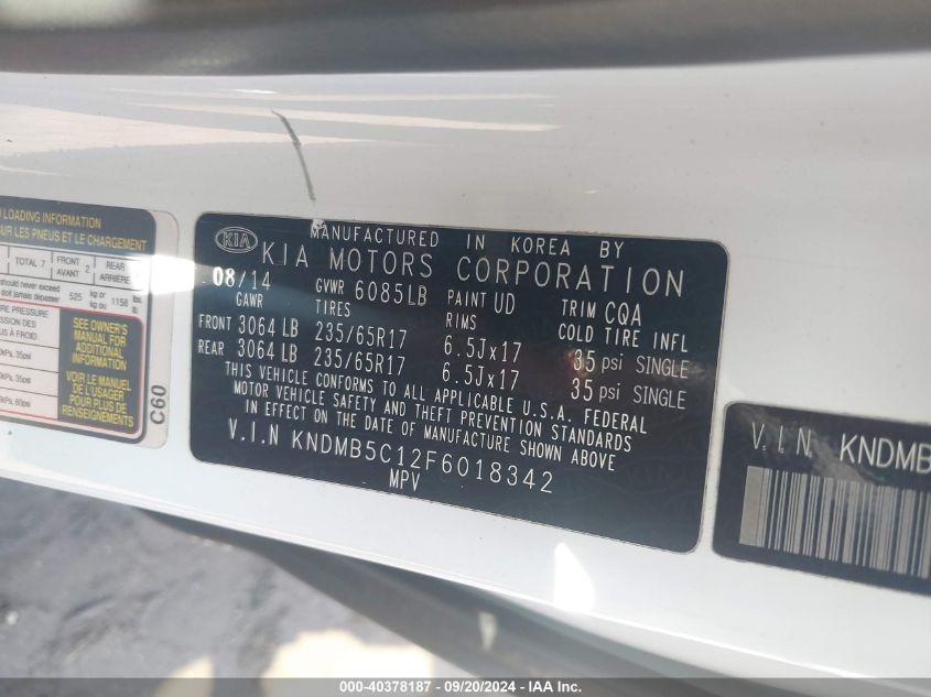 KNDMB5C12F6018342 2015 Kia Sedona Lx