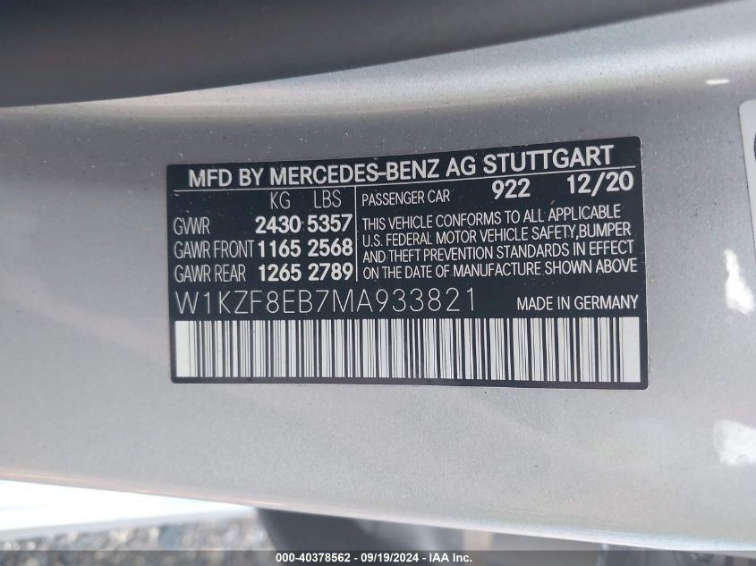 W1KZF8EB7MA933821 2021 Mercedes-Benz E 350 4Matic