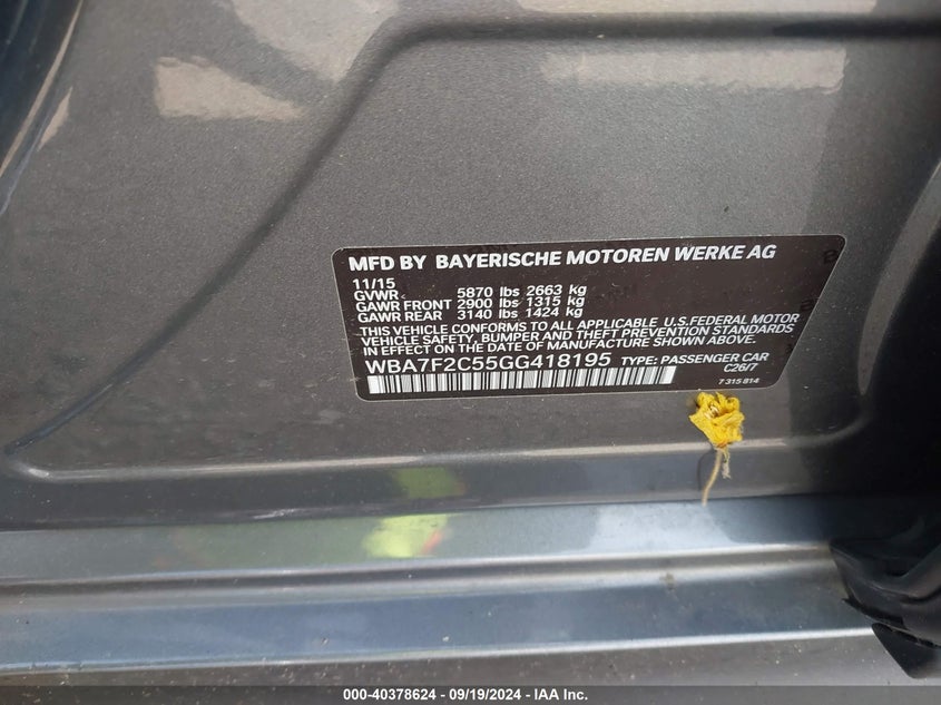 2016 BMW 750I XDRIVE - WBA7F2C55GG418195