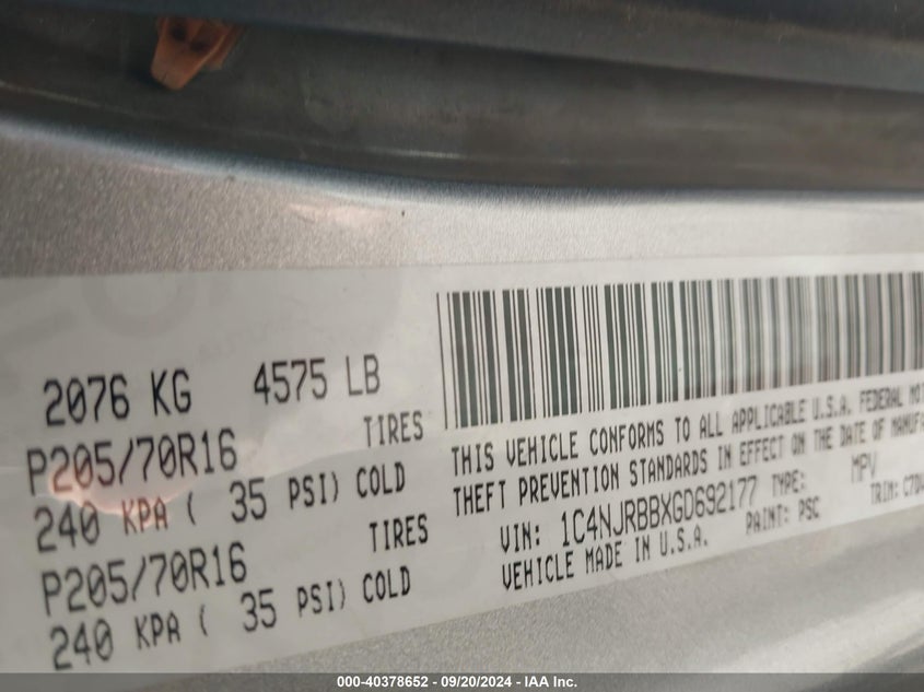 2016 JEEP PATRIOT SPORT - 1C4NJRBBXGD692177