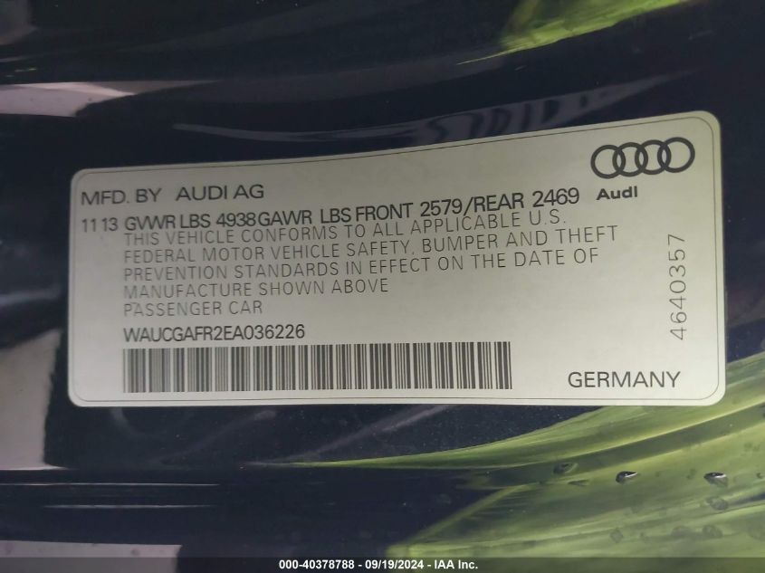 WAUCGAFR2EA036226 2014 Audi S5 3.0T Premium Plus