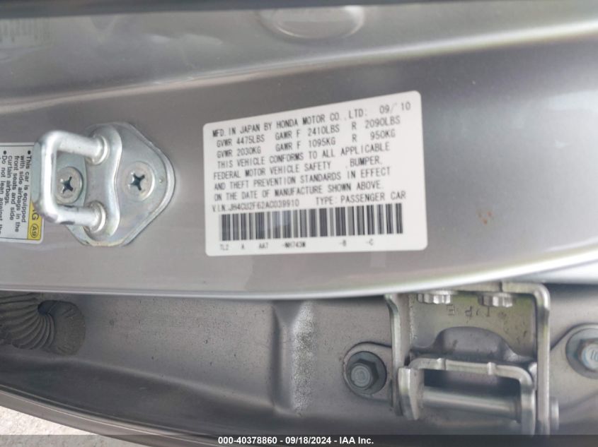 JH4CU2F62AC039910 2010 Acura Tsx 2.4