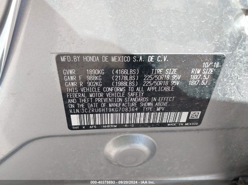 3CZRU6H19KG708364 2019 Honda Hr-V Sport