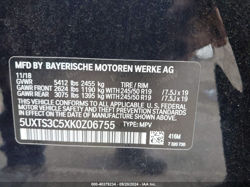 5UXTS3C5XK0Z06755 2019 BMW X3 M40I