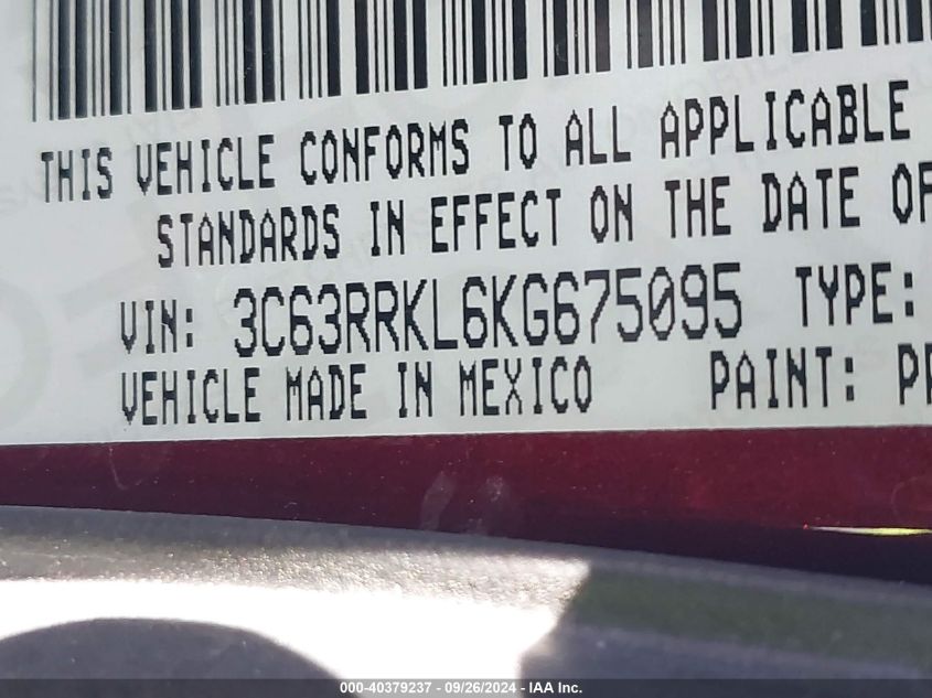 2019 Ram 3500 Longhorn 4X4 8' Box VIN: 3C63RRKL6KG675095 Lot: 40379237