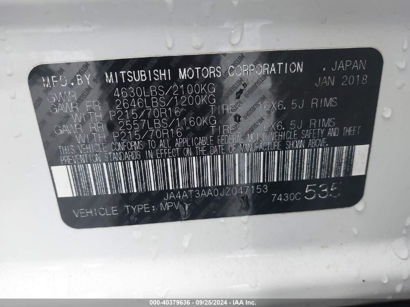 JA4AT3AA0JZ047153 2018 Mitsubishi Eclipse Cross Es