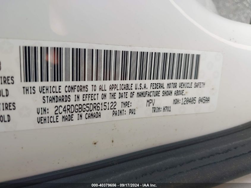 2013 Dodge Grand Caravan Se VIN: 2C4RDGBG5DR615122 Lot: 40379656