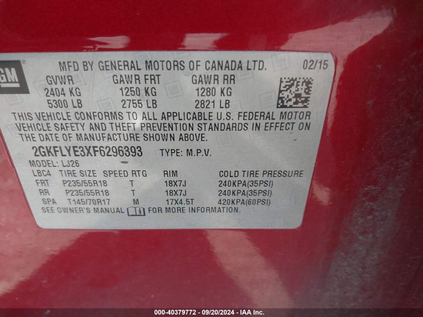 2GKFLYE3XF6296393 2015 GMC Terrain Slt-2