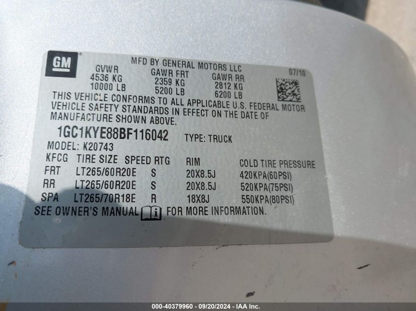 1GC1KYE88BF116042 2011 Chevrolet Silverado 2500Hd Ltz