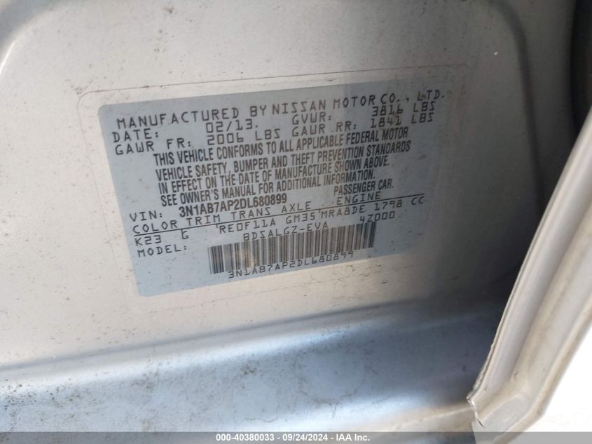 VIN 3N1AB7AP2DL680899 2013 Nissan Sentra, SL no.9