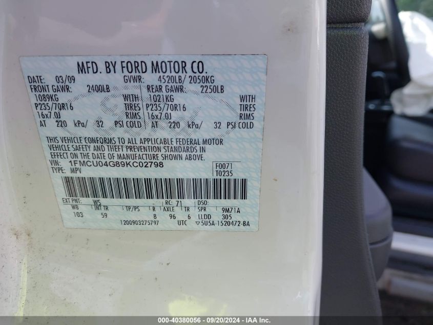 1FMCU04G89KC02798 2009 Ford Escape Limited