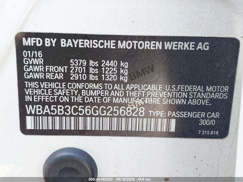 WBA5B3C56GG256828 2016 BMW 535I xDrive