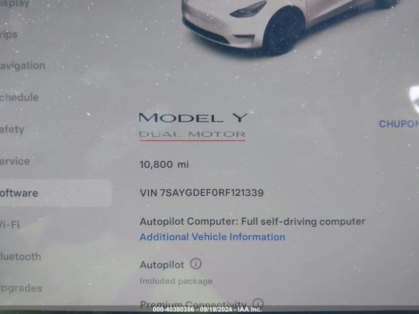 2024 Tesla Model Y Performance Dual Motor All-Wheel Drive VIN: 7SAYGDEF0RF121339 Lot: 40380356