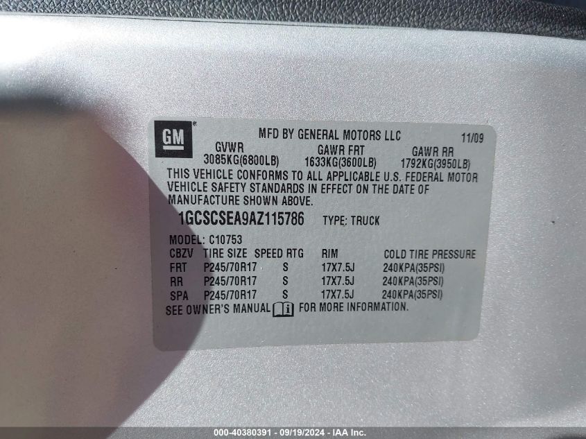 1GCSCSEA9AZ115786 2010 Chevrolet Silverado 1500 Lt