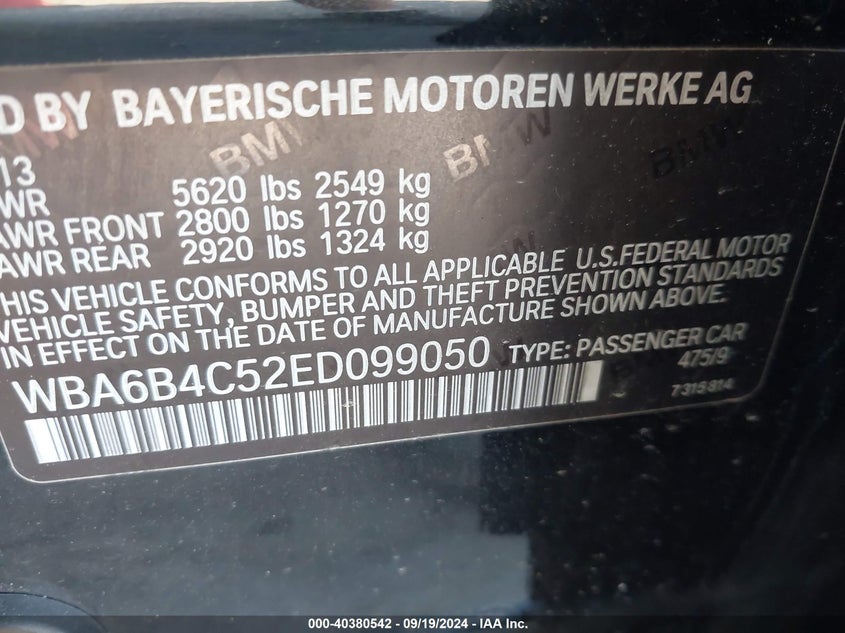 2014 BMW 650I GRAN COUPE XDRIVE - WBA6B4C52ED099050