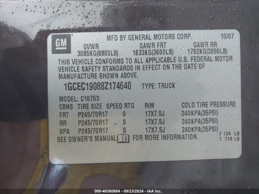 1GCEC19088Z174640 2008 Chevrolet Silverado C1500