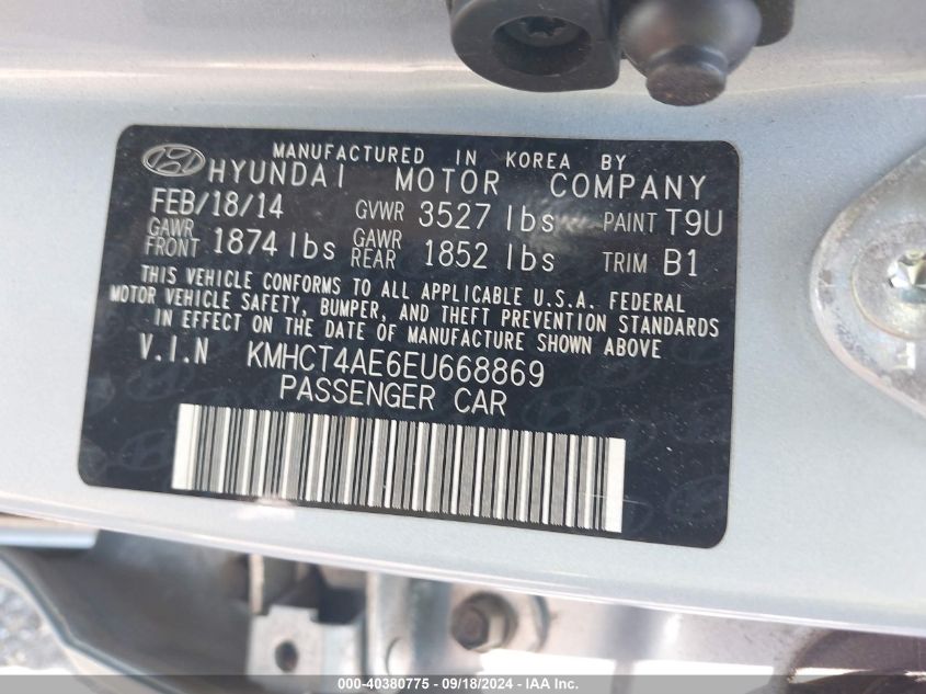 KMHCT4AE6EU668869 2014 Hyundai Accent Gls