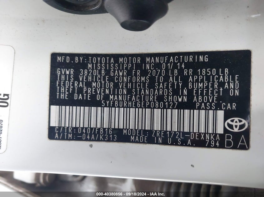 2014 TOYOTA COROLLA LE PLUS - 5YFBURHE6EP080127