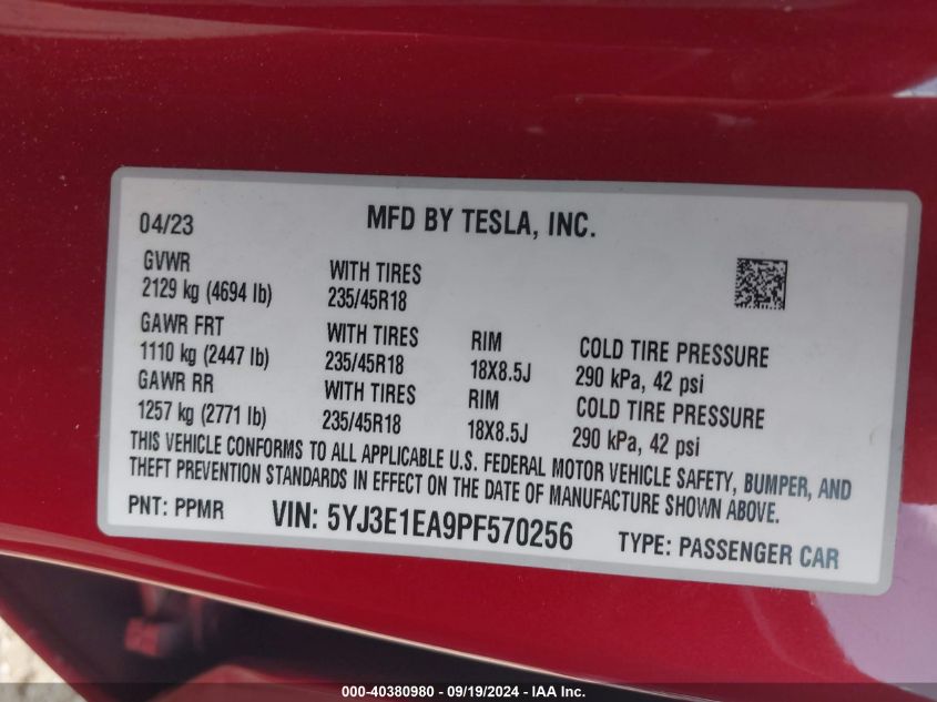 2023 TESLA MODEL 3 REAR-WHEEL DRIVE - 5YJ3E1EA9PF570256