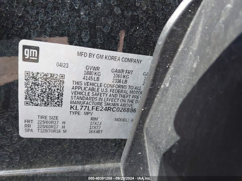 VIN KL77LFE24RC026886 2024 CHEVROLET TRAX no.9