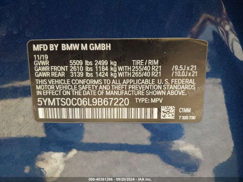 VIN 5YMTS0C06L9B67220 2020 BMW X3, X3 M no.9