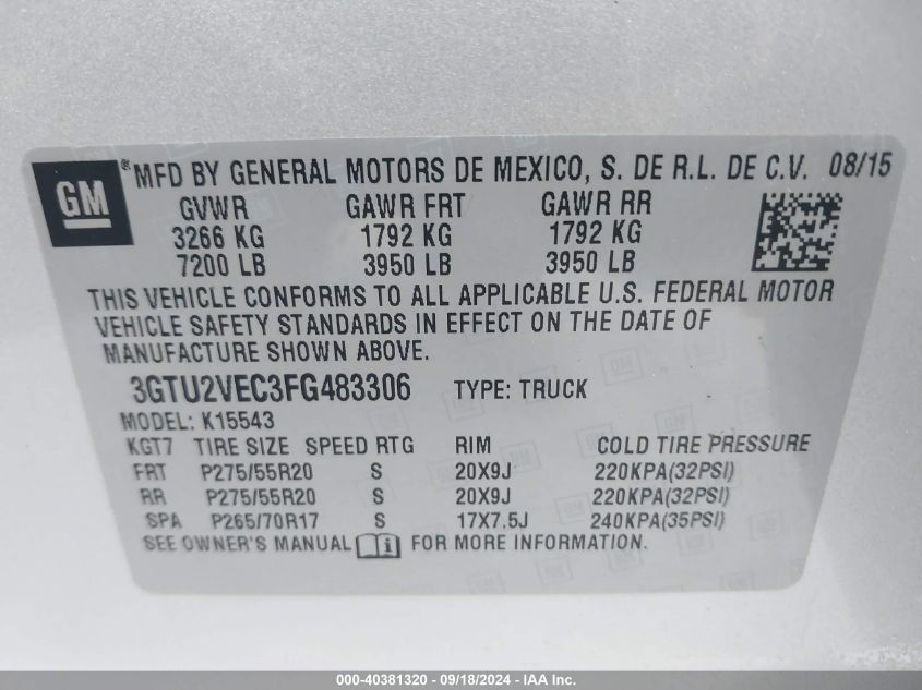 3GTU2VEC3FG483306 2015 GMC Sierra 1500 Slt