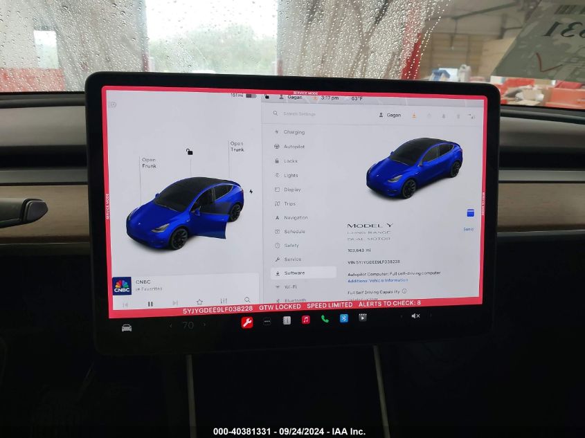 2020 Tesla Model Y Long Range Dual Motor All-Wheel Drive VIN: 5YJYGDEE9LF038228 Lot: 40381331