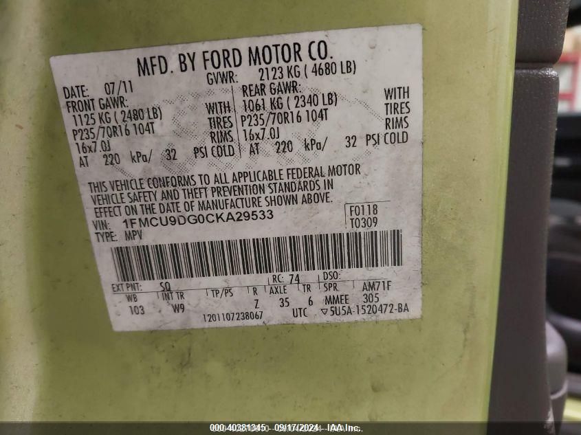 1FMCU9DG0CKA29533 2012 Ford Escape Xlt