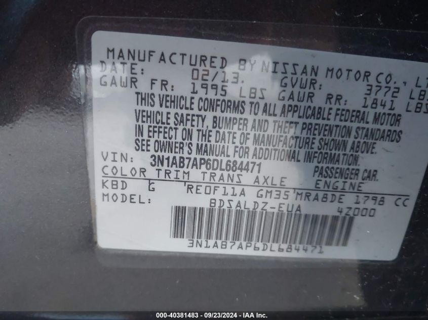 3N1AB7AP6DL684471 2013 Nissan Sentra S/Sv/Sr/Sl