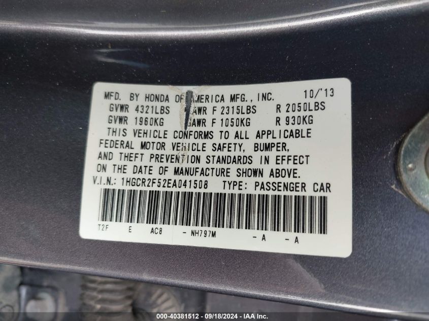 1HGCR2F52EA041508 2014 Honda Accord Sport