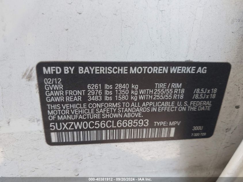 5UXZW0C56CL668593 2012 BMW X5 xDrive35D