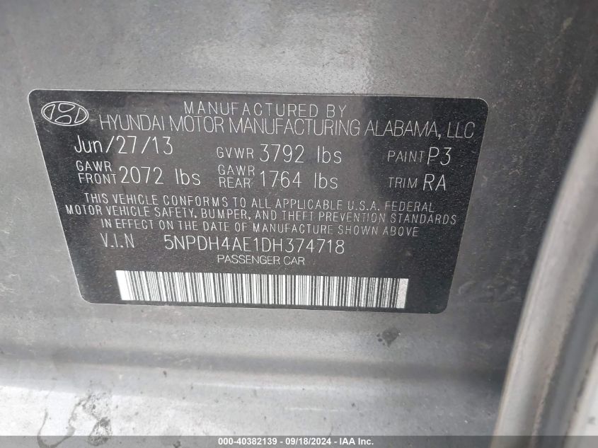 5NPDH4AE1DH374718 2013 Hyundai Elantra Gls/Limited