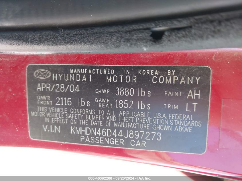 KMHDN46D44U897273 2004 Hyundai Elantra Gls/Gt