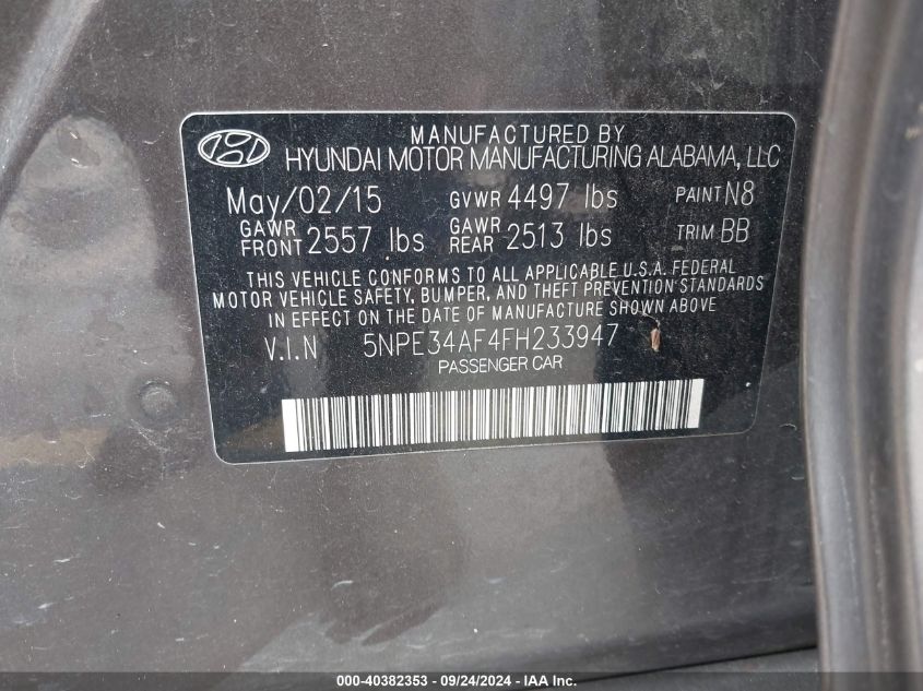 2015 HYUNDAI SONATA LIMITED - 5NPE34AF4FH233947