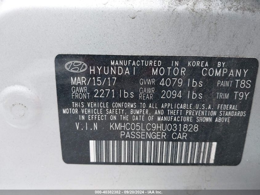 KMHC05LC9HU031828 2017 Hyundai Ioniq Hybrid Limited