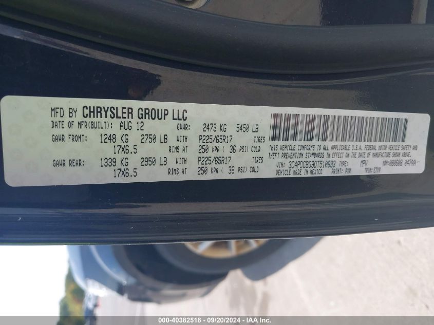 2013 Dodge Journey Sxt VIN: 3C4PDCBG9DT510693 Lot: 40382518