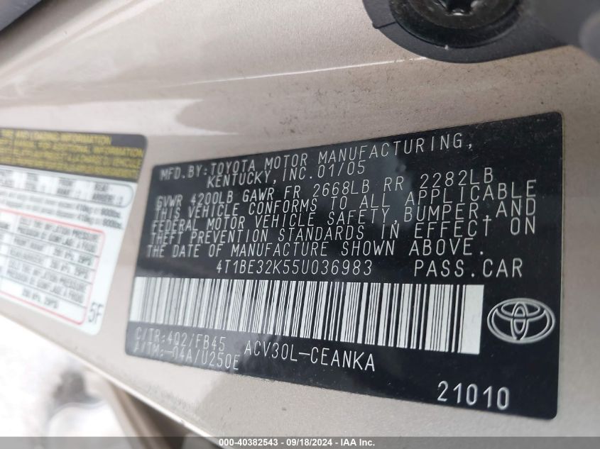 4T1BE32K55U036983 2005 Toyota Camry Le