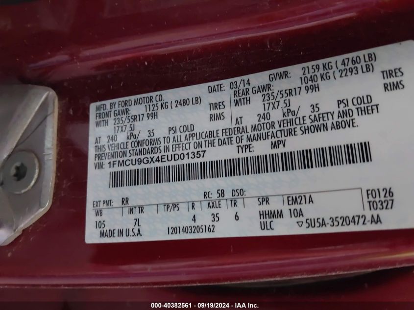 1FMCU9GX4EUD01357 2014 Ford Escape Se