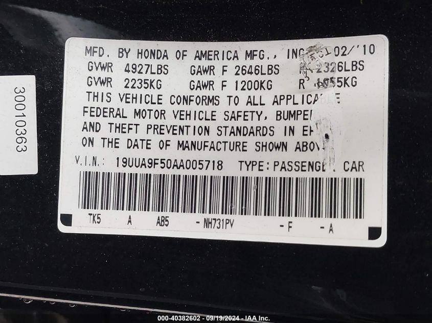 19UUA9F50AA005718 2010 Acura Tl 3.7