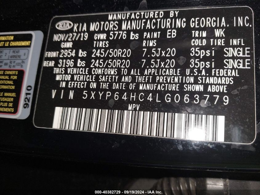 5XYP64HC4LG063779 2020 Kia Telluride S