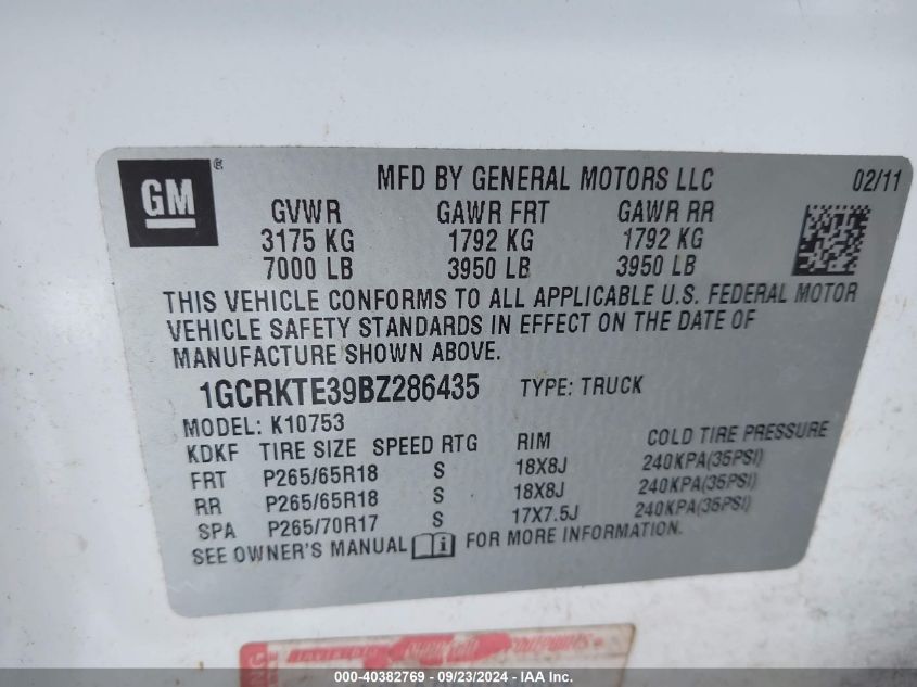 1GCRKTE39BZ286435 2011 Chevrolet Silverado 1500 Ltz