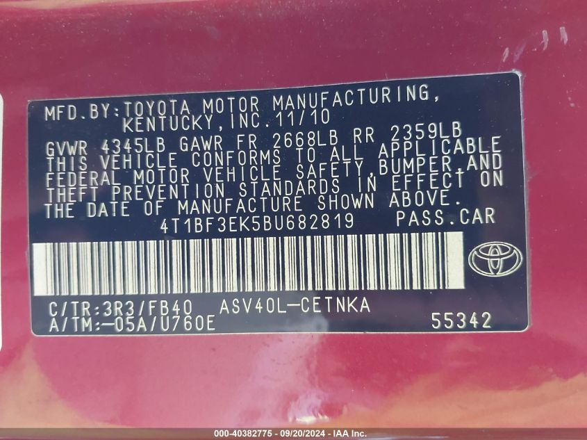 4T1BF3EK5BU682819 2011 Toyota Camry Le