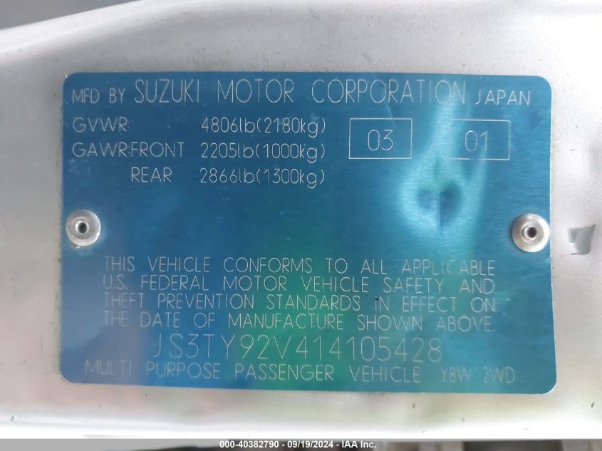 JS3TY92V414105428 2001 Suzuki Grand Vitara Xl-7 Plus/Standard/Touring