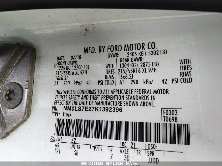 NM0LS7E27K1392396 2019 Ford Transit Connect Xl