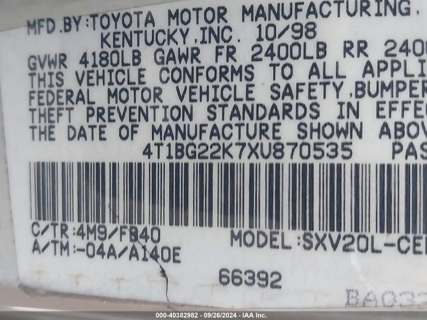 4T1BG22K7XU870535 1999 Toyota Camry Ce/Le/Xle