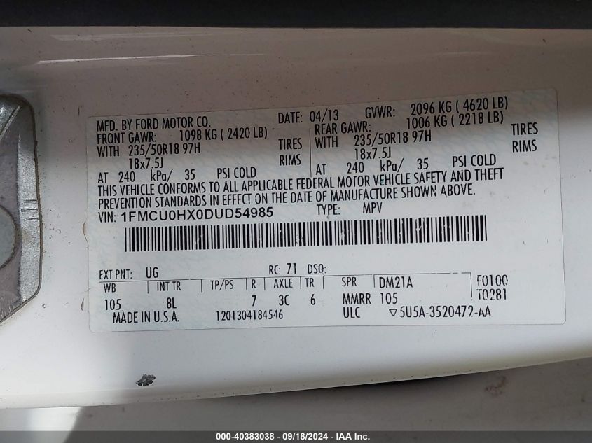 2013 FORD ESCAPE SEL - 1FMCU0HX0DUD54985