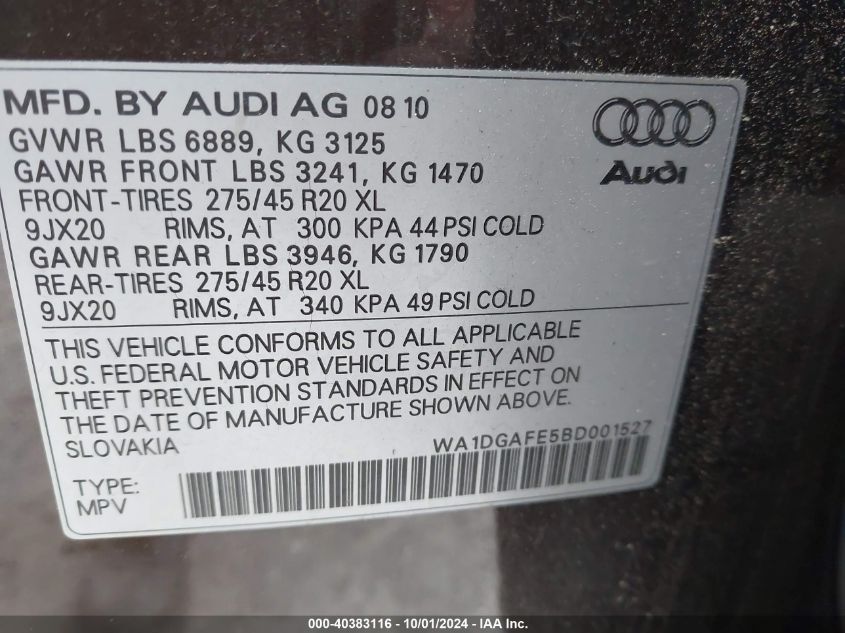 WA1DGAFE5BD001527 2011 Audi Q7 3.0T S Line Prestige