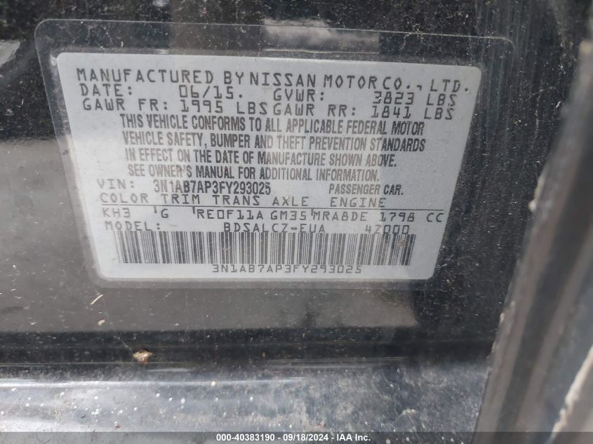 3N1AB7AP3FY293025 2015 Nissan Sentra S