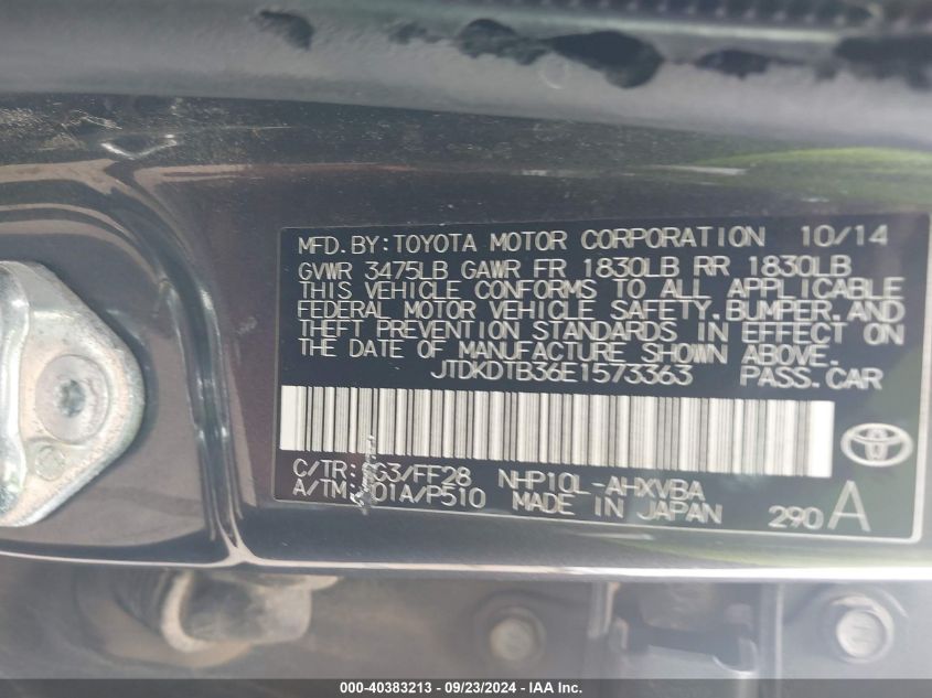 JTDKDTB36E1573363 2014 Toyota Prius C Two