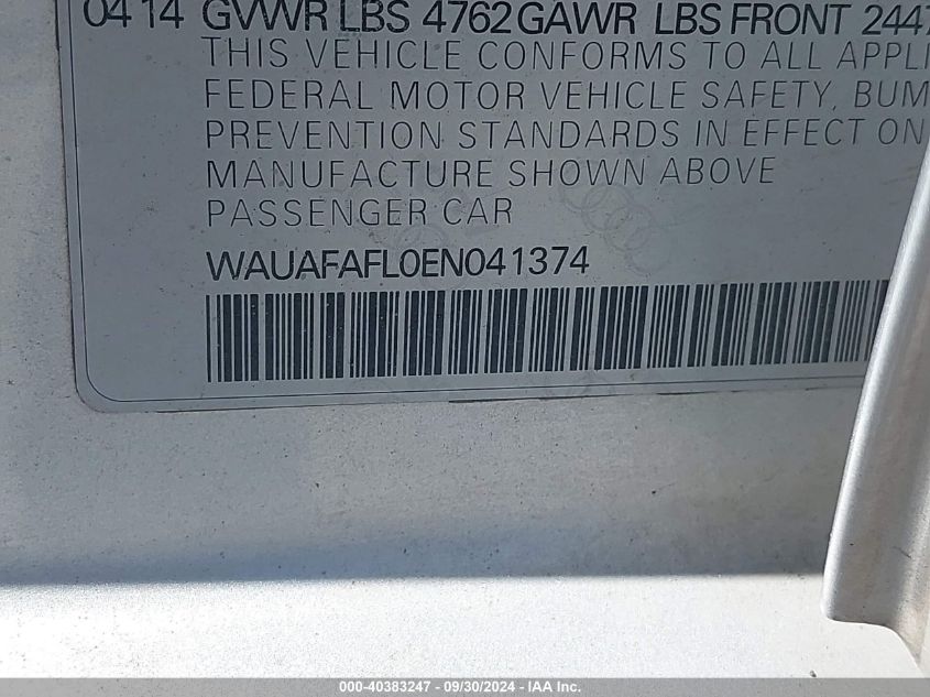 2014 Audi A4 Premium VIN: WAUAFAFL0EN041374 Lot: 40383247